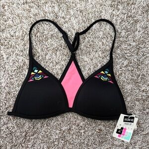 Victoria's Secret Black Bikini Top with Pink and Multicolor Accents